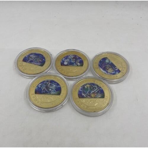 5 types Japanese Anime Monsters Gold Plated Commemorative Coin Set Holder Cartoon Challenge Coin Gift for Kids