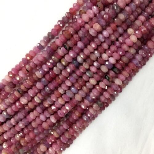 Natural Genuine Purple Red Tanzania Ruby Hand Cut Loose Faceted Rondelle Beads 15" 05880