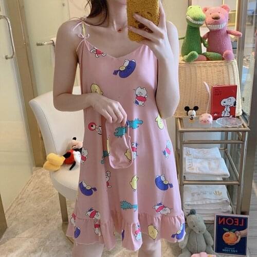 Sling Sleepshirt Cute Girl Teenger Homewear Top Pijama Nightwear with Chest Pad Women Nightgowns Summer Women Cartoon NighDresss