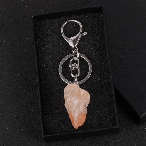 2020 New Original Orange Salt Crystal Pendant Key Chains Women Girl Boho Keychain Car Key Ring Bag Pendant Natural Stone Jewelry