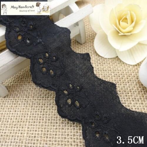 Wholesales 3.5cm Wide Black Embroidery Lace Trim Cotton Lace Trim Embroidered Lace Trim for Dress Cloth Craft Lace Tape New A04