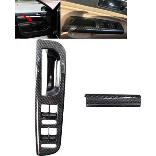 Carbon Fiber Left Front Door Window Glass Switch Panel Bezel+Handle Trim for Passat Golf MK4 Jetta Bora 1998-2005