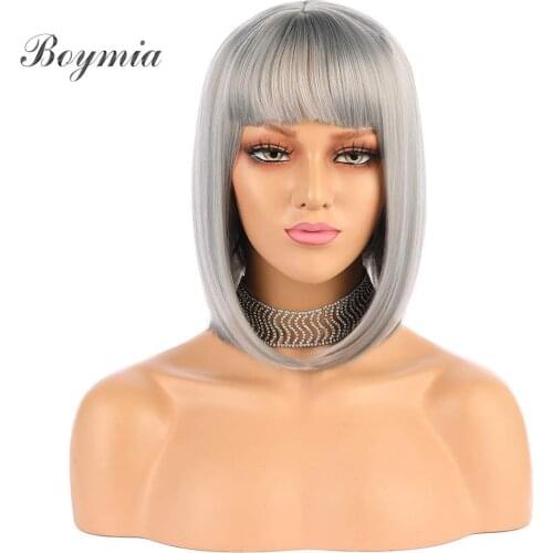 Boymia Short Bob Hair Wigs Straight Hair Wig Bangs Synthetic Colorful Cosplay Daily Party Wig For Women Natural Free Wig Cap