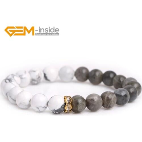 Natural 8mm White Howlite Turquoises & Gray Labradorite Beaded Stretch Healing Reiki Fashion Bracelet New Fashion Wholesale