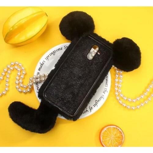 Luxury hybrid For iPhone 7 6s 6 8 Plus X XS XR Max Winter Warm Coque cases cover Soft Fur Fluffy Cute 3D Mouse Diamond Lady Case