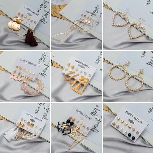 X&P Vintage Geometirc Pearl Heart Dangle Earrings For Women Fashion Metal Drop Earring Set 2021 Trend Earings Female Jewelry