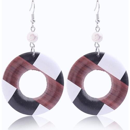 Fooderwerk Jewelry Temperament Trend Big Circle ZA Earrings White Black Wild Earrings Female Color Matching Wooden Earrings