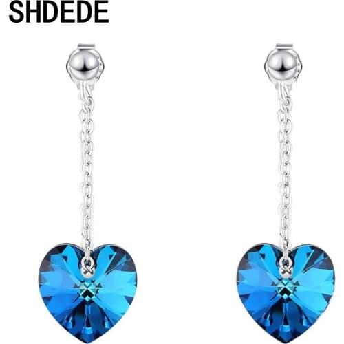 SHDEDE S925 Sterling Silver Drop Earrings Hanging Embellished With Crystals From Swarovski Women Ear Jewelry Wedding Gift -30578