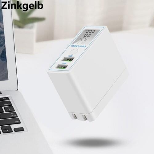 Smart Dual Ports Quick Charge QC 3.0 USB Charger with LCD Screen Universal Fast Charging USB Travel Wall Charger US EU UK Plug