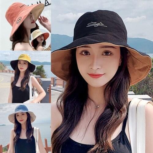 Women Summer Sun Hat Sweet Daisy Flower Embroidery Wide Brim UV Protection Visor Vacation Foldable Beach Cap