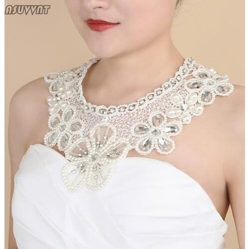 Elegant Shoulder Chain Bridal Wedding Rhinestone Pearl Shawl Sexy Tube Top Wedding Lace Shawl For Women Engagement Party Dress