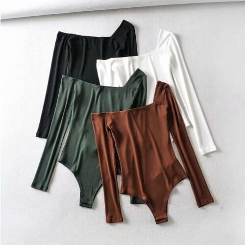 Women bodysuit sexy irregular shoulder body