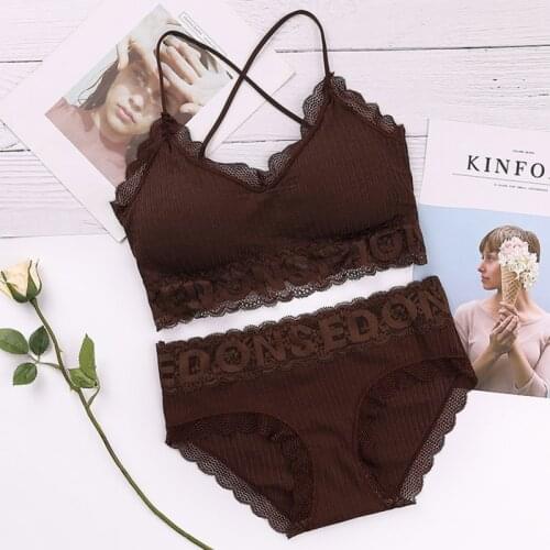 Sweet Style Solid Lingerie for Women Comfortable Beauty Back Wire Free Cotton Lace Breathable Camisole and Underpants Set