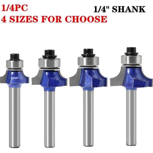 1-4pcs 6.35mm 1/4" Shank Two Flute Carbide Corner Round-Over Router Bit With Ball Bearing Tungsten Milling Cutters For Wood