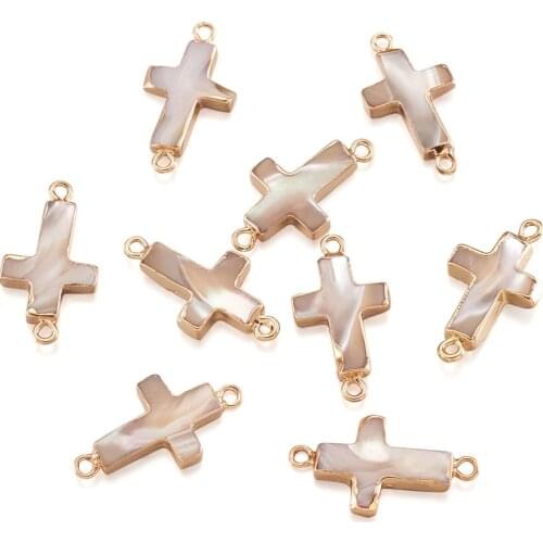 10Pcs Electroplate Trochus Shell Links Connectors Cross Pendant Charms For DIY Bracelet Necklace Jewelry Making Accessories