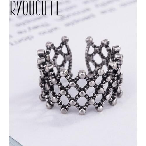 2019 Bijoux Silver Color Big Hollow Rings for Women Gift Ladies Adjustable Size Antique Ring Joyas De Plata Anillos