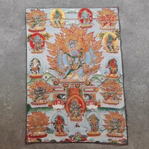 35" Thangka embroidery Tibetan Buddhism silk embroidery brocade Nepal Skull Thousand Hands Huanxi Buddha Statue Thangkas