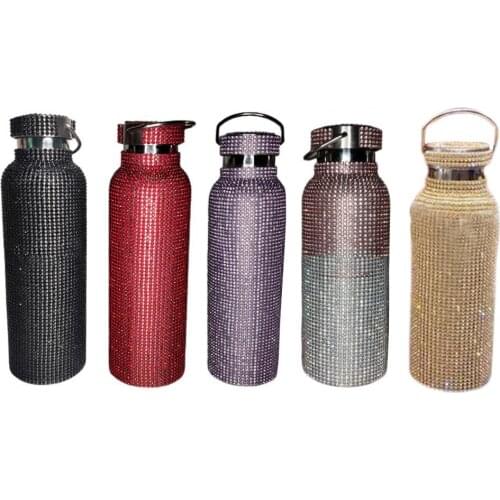 350ml/500ml/600ml/750ml Vacuum Bottle Fashion Large Capacity Portable Stainless Steel Faux Diamond Water Bottle Birthday Gift