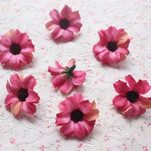 4CM/100PCS,Small Fabric Cosmos Artificial Silk Sunflowers Heads,Flower Headband,Floral Head Wreath,Hawaiian Party Decorations