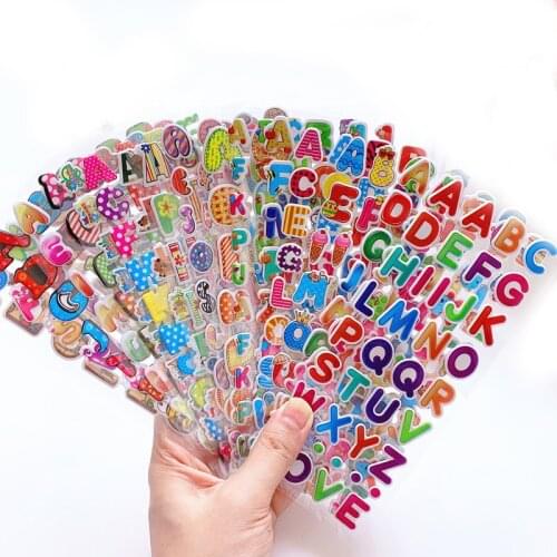 5 Sheets Kids Stickers 3D Puffy Bulk Cartoon English Alphabet Letters Number Stickers Learning Educational Toys For Girl Boy