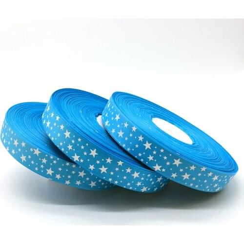 5 Yards/lot 1Inch (25mm)Wide Sky blue Printing Stars Grosgrain Ribbon Hair Bow/Christmas/wedding DIY Sewing Craft