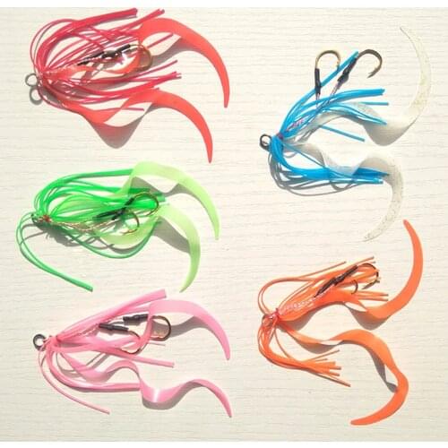 50pcs Silicone Rubber Skirt Rig Assist Hook Replacement for Slider Tai Kabura Jig Bottom Madai Squid Snapper Jigging FishingLure