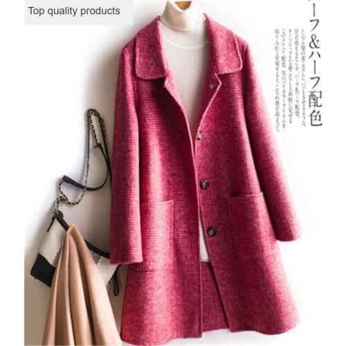 Abrigos mujer elegante 100% Wool Coat Women New 2020 Autumn Winter Long Trench Coat Female Single Button Overcoat manteau femme