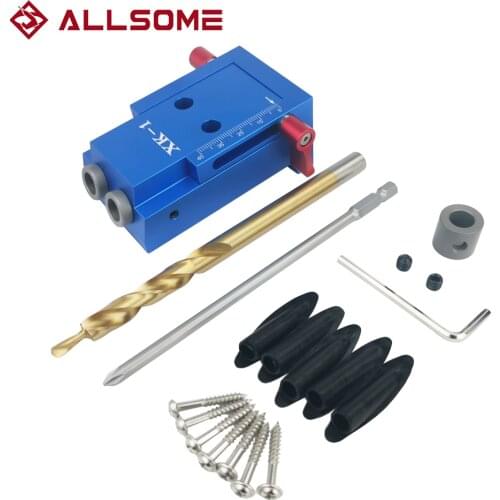 ALLSOME Woodworking Tool Pocket Hole Jig Woodwork Guide Repair Carpenter Kit System with 9.5MM Step Drill Bit HT984