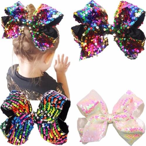 8 Inches Bows For Girls Glitter Sequins Boutique Big Hair Bow Clips For Teens Toddlers Kids Children Accessory