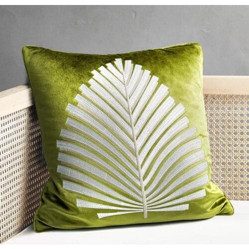 American Style Velvet Cushions Homestay Model Room Plant Leaf Throw Pillow Sofa Office Chair Back Waist Livingroom Accessories
