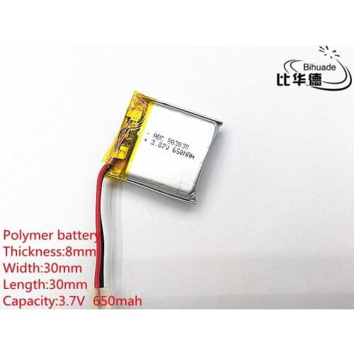 Free shipping 1pcs/lot 3.7V 650mah 803030 Lithium Polymer LiPo Rechargeable Battery For Mp3 Mp4 Mp5 DIY