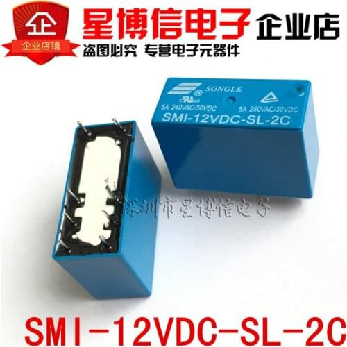 Free Shipping 5pcs/lot Relay SMI-12VDC-SL-2C 8 feet two open closed 12VDC 5A 250VAC 30VDC SONGLE 100% NEW
