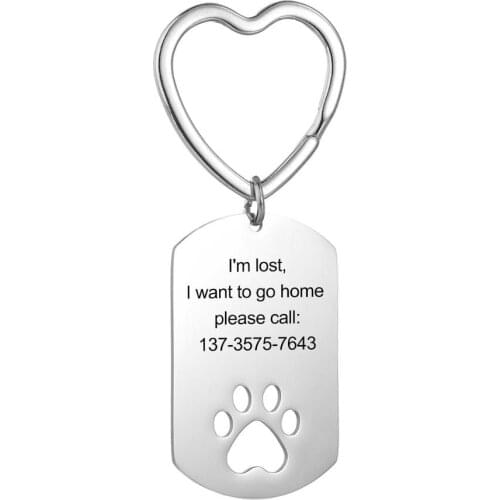 JewelOra Personalized Pet Paw Print Stainless Steel Keychain for Men Customize Engraved Key Chains Fashion Jewelry