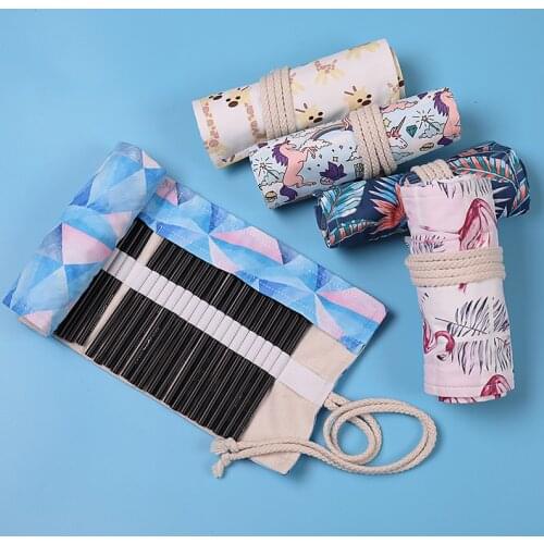 Kawaii Penal for School Roll Pencil Case Girls Boys Pencilcase 36/48/72 Holes Unicorn Flamingo Pen Bag Cartridge Stationery Kit