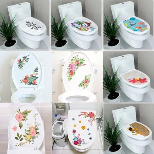 Flower Mural Toilet Stickers Bathroom Decoration Stickers Bathroom Decoration Self-adhesive Paintings Giraffe Cobblestone