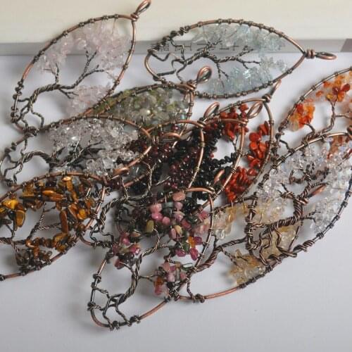 Tree of Life White Opal Women Jewelry For Necklace Natural Stone Beads Black Onyx Red Garnet Golden Tiger Eye Pendant 1Pcs