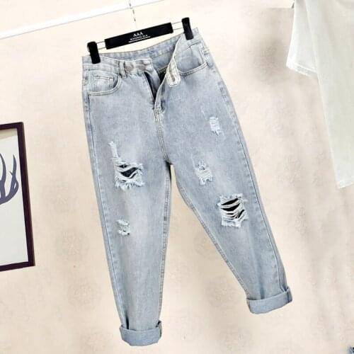 Spring and Autumn New Womens Fashion Casual Jeans Ripped Straight Pants Free Shipping