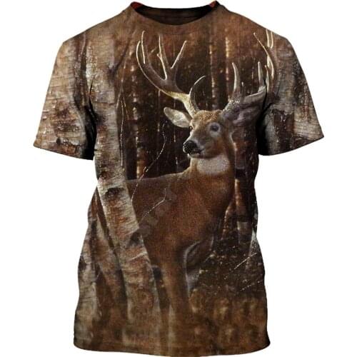 PLstar Cosmos Deer Hunting 3D Printed t-shirt Harajuku Streetwear T shirts Funny Animal Men For Women Short Sleeve 02