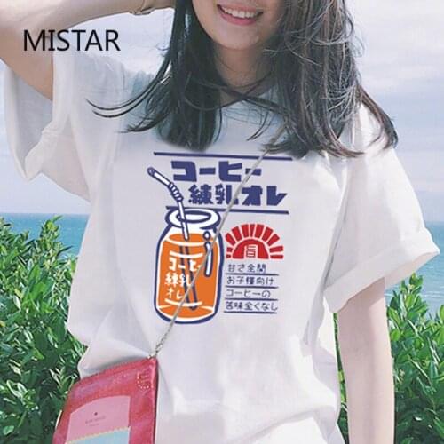 Japanese Drink Pattern Printed Harajuku T Shirt Women Casual White Tops Fashion Casual T Shirt Short Sleeve Graphic Tees Women