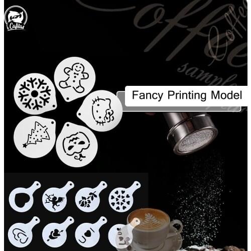 Fancy Coffee Printing Model Foam Spray Cake Stencils Coffee Sifter Coffee Drawing Cappuccino Mold Powdered Sugar Sieve Tools