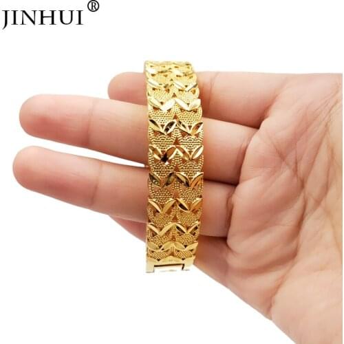 Jin Hui New Fashion Luxury Gold Color Jewelry leaves Bangles Women Ethiopian Bracelets Middle East African Party wedding Gifts