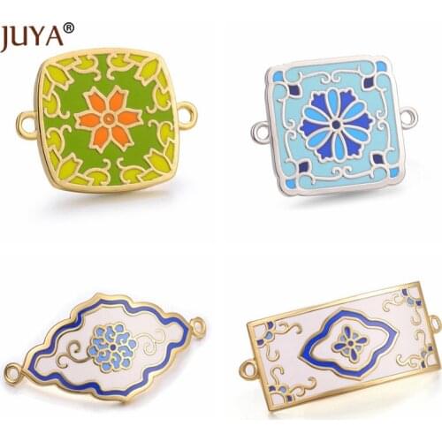 Juya Latest High Quality Copper Metal with Colour Enamel Design Charm Connectors Accessories For Jewelry Making DIY Craft