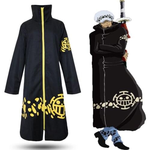 Anime Two Years Later One Piece Cosplay Costume Trafalgar Law Cosplay Costumes Black Cloak Plus Size Zipper Robe Christmas Party