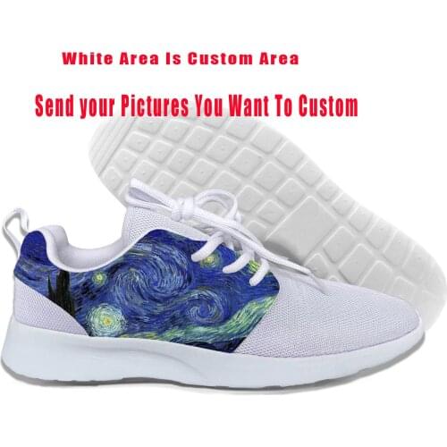 Van Gogh oil painting Starry night Harajuku Lightweight Sport Running Mesh Shoes Women Casual Breathable Sneakers