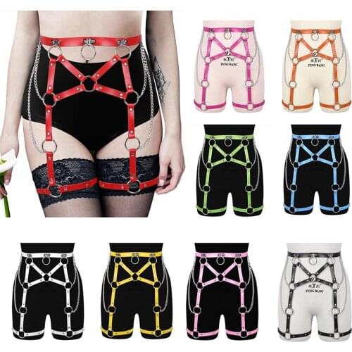 Harajuku Punk Goth Metal Accessories Leather Harness Fashion Luxury Garters Stocking Sexy Womens Belt Suspender Belt Buckle