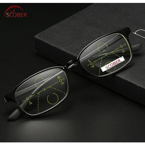 SCOBER = Progressive Multifocal Reading Glasses Classic Retro Vintage Black Eye frame See Near And Far TOP 0 ADD +1 To +4