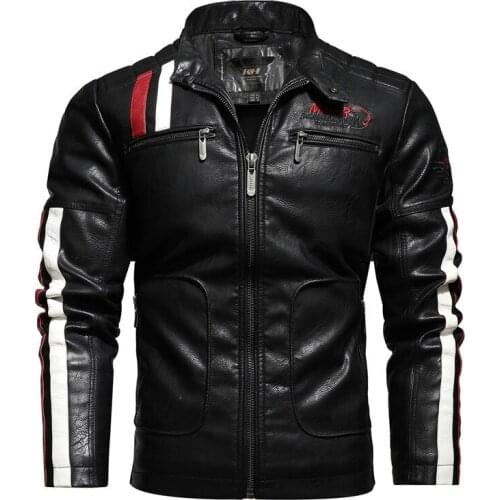 New Autumn and Winter You Men Locomotive Leather Color Matching Embroidery PU Jacket Men Windproof Plus Cotton Leather Men