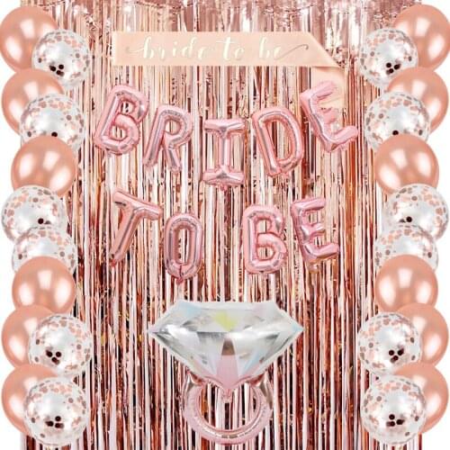 Rose Gold Bachelorette Party Kit Decorate Wedding Bridal Shower Supplies Rose Gold Ring Foil Curtain Bride to Be Balloons Banner