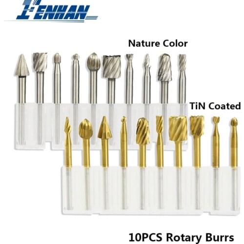 Rotary Burrs Set 10pcs HSS Routing Router Drill Bits for Woodworking Engraving Machine Wood Carving Milling Cutter Rotary Files
