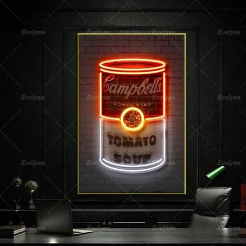 Campbells Soup Neon Poster Pop Office Wall Art Print Abstract Modern Canvas Street Art Modular Picture Home Decor Painting Frame